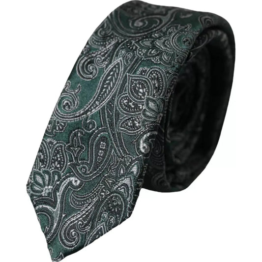 Dolce & Gabbana Green Floral Pattern 100% Silk Adjustable Men Tie Dolce & Gabbana