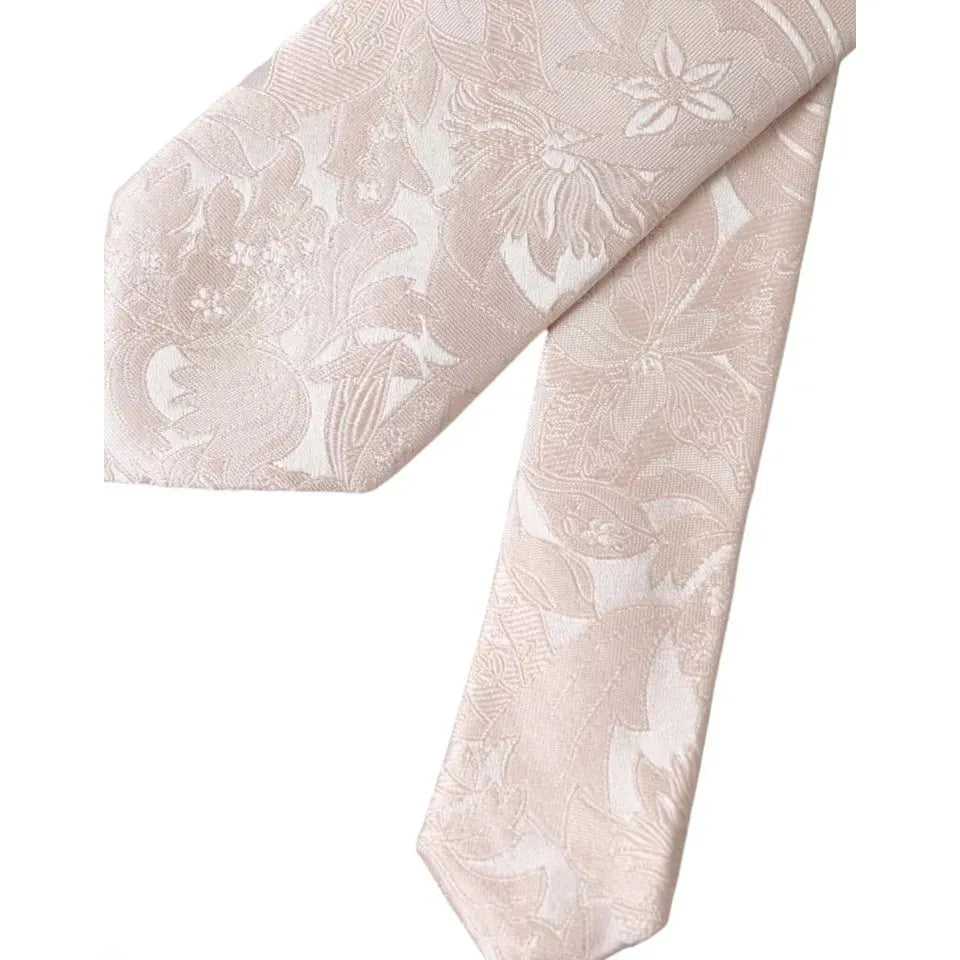 Dolce & Gabbana Off White Floral Brocade Silk Adjustable Men Tie Dolce & Gabbana