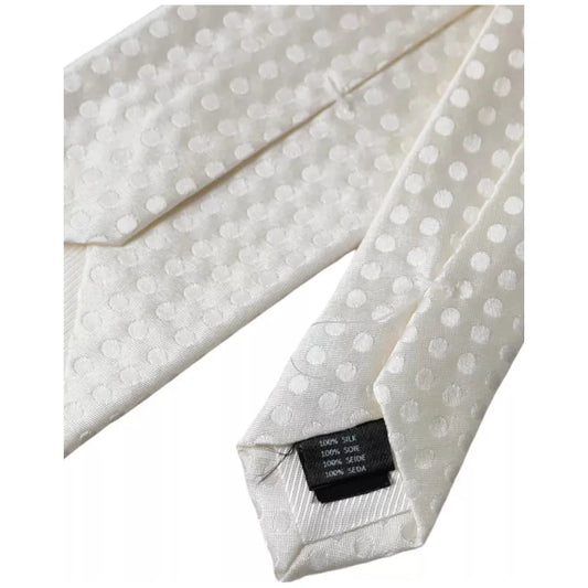 Dolce & Gabbana White Dotted Silk Classic Adjustable Men Tie Dolce & Gabbana