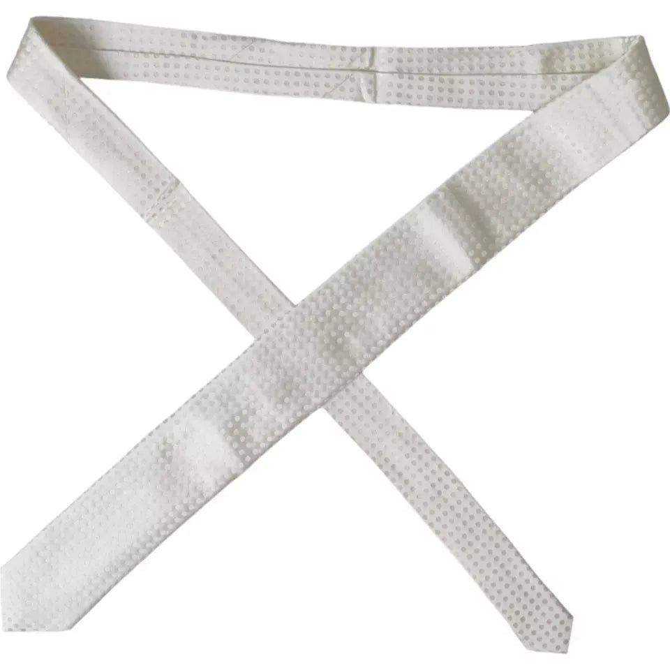 Dolce & Gabbana White Dotted Silk Classic Adjustable Men Tie Dolce & Gabbana