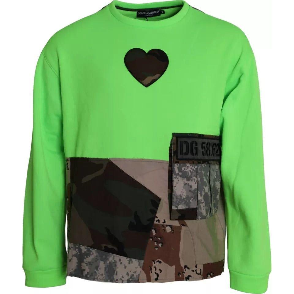 Dolce & Gabbana Green Patchwork Heart Crew Neck Pullover Sweater Dolce & Gabbana