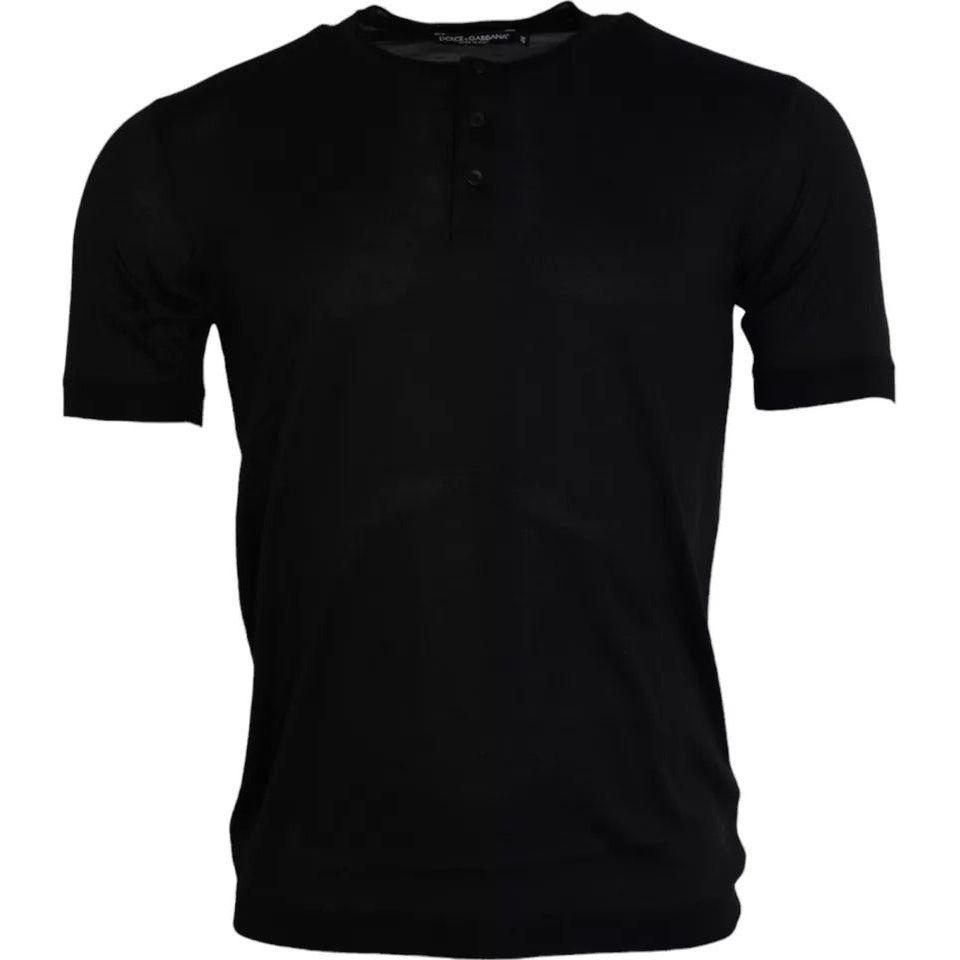 Dolce & Gabbana Black Silk Round Neck Short Sleeve T-shirt Dolce & Gabbana