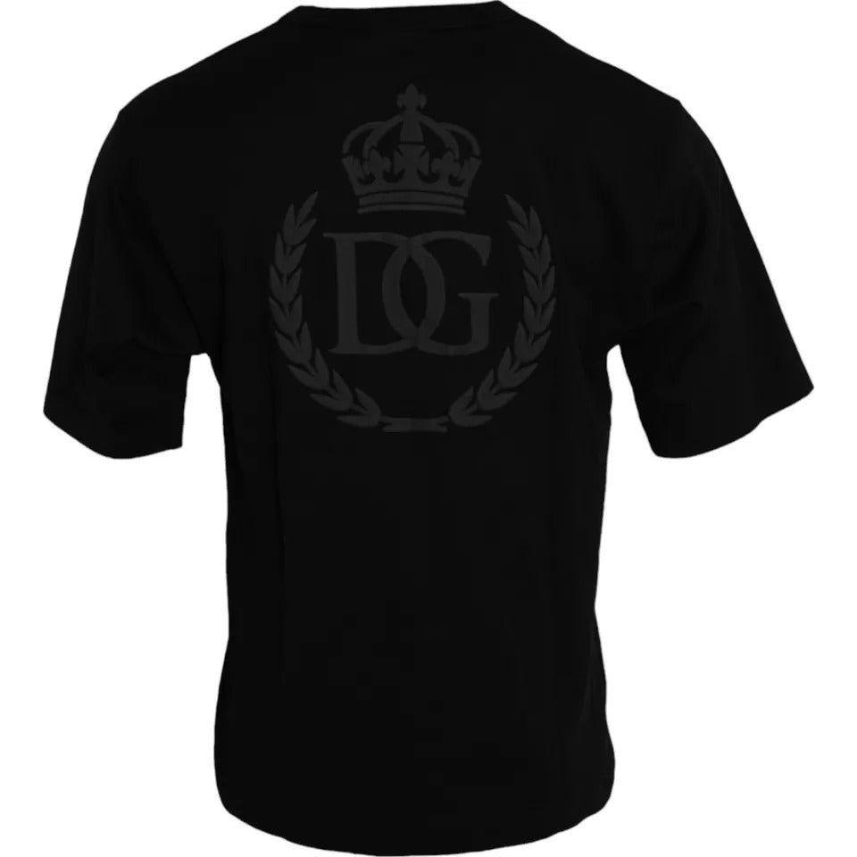 Dolce & Gabbana Black Logo Embossed Cotton Crew Neck T-shirt Dolce & Gabbana