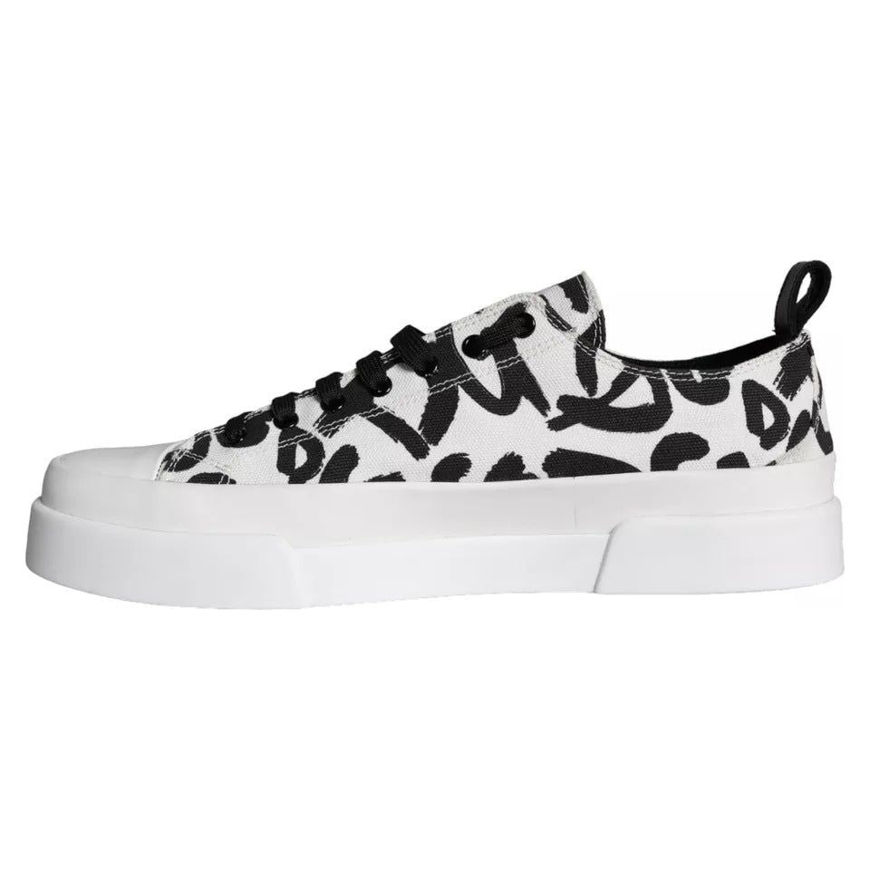 Dolce & Gabbana Black White Canvas Low Top Sneakers Men Shoes Dolce & Gabbana