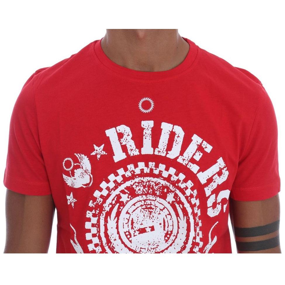 Frankie Morello Red Cotton RIDERS Crewneck T-Shirt Frankie Morello