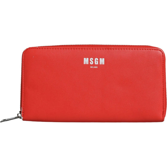 MSGM Red Leather Continental Zip Around Card Holder Bifold Clutch Wallet MSGM