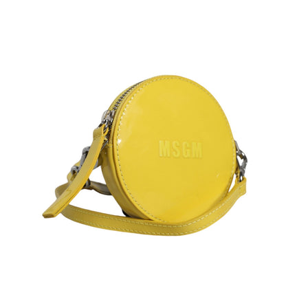 MSGM Yellow Leather Logo Crossbody Sling Shoulder Round Bag
