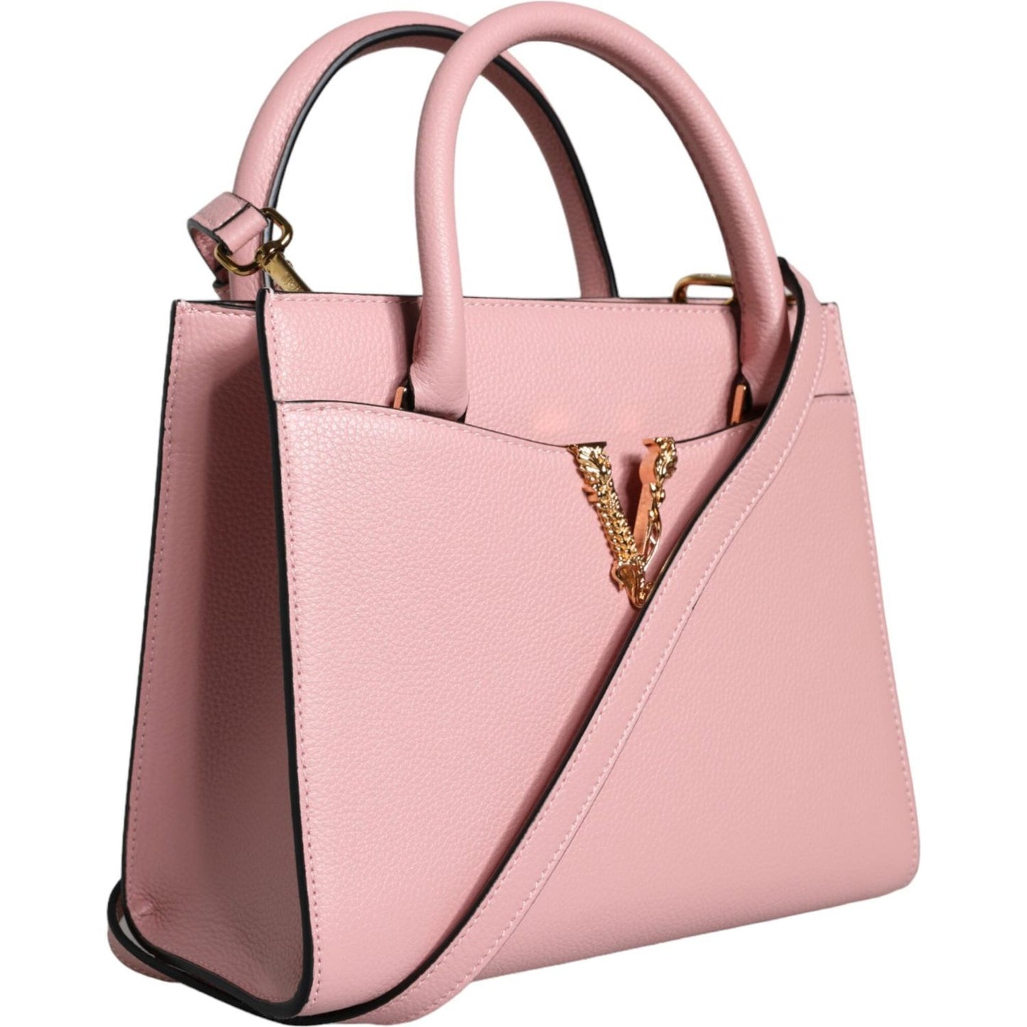 Versace Pink Small Top Handle Grainy Calf Leather Crossbody Bag Versace