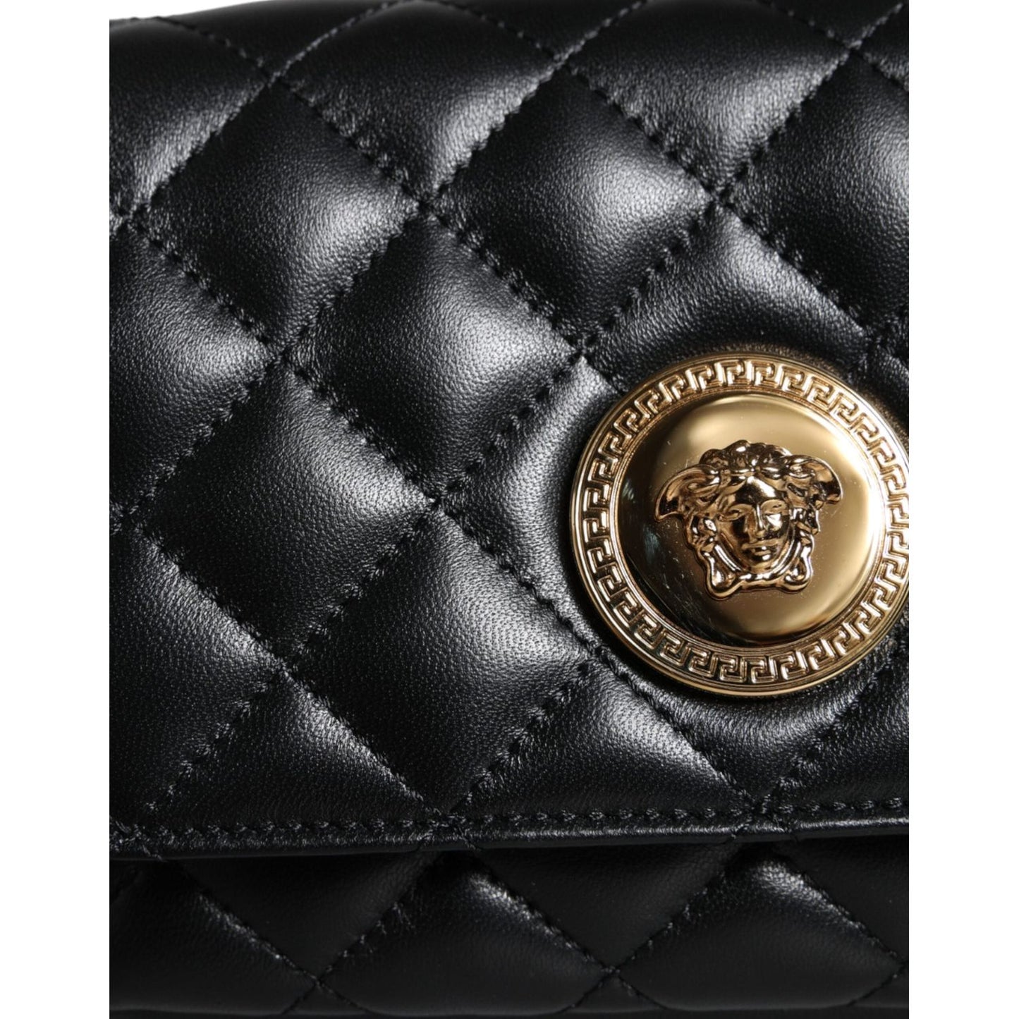 Versace Black Quilted Lambskin Leather Crossbody Shoulder Bag Versace