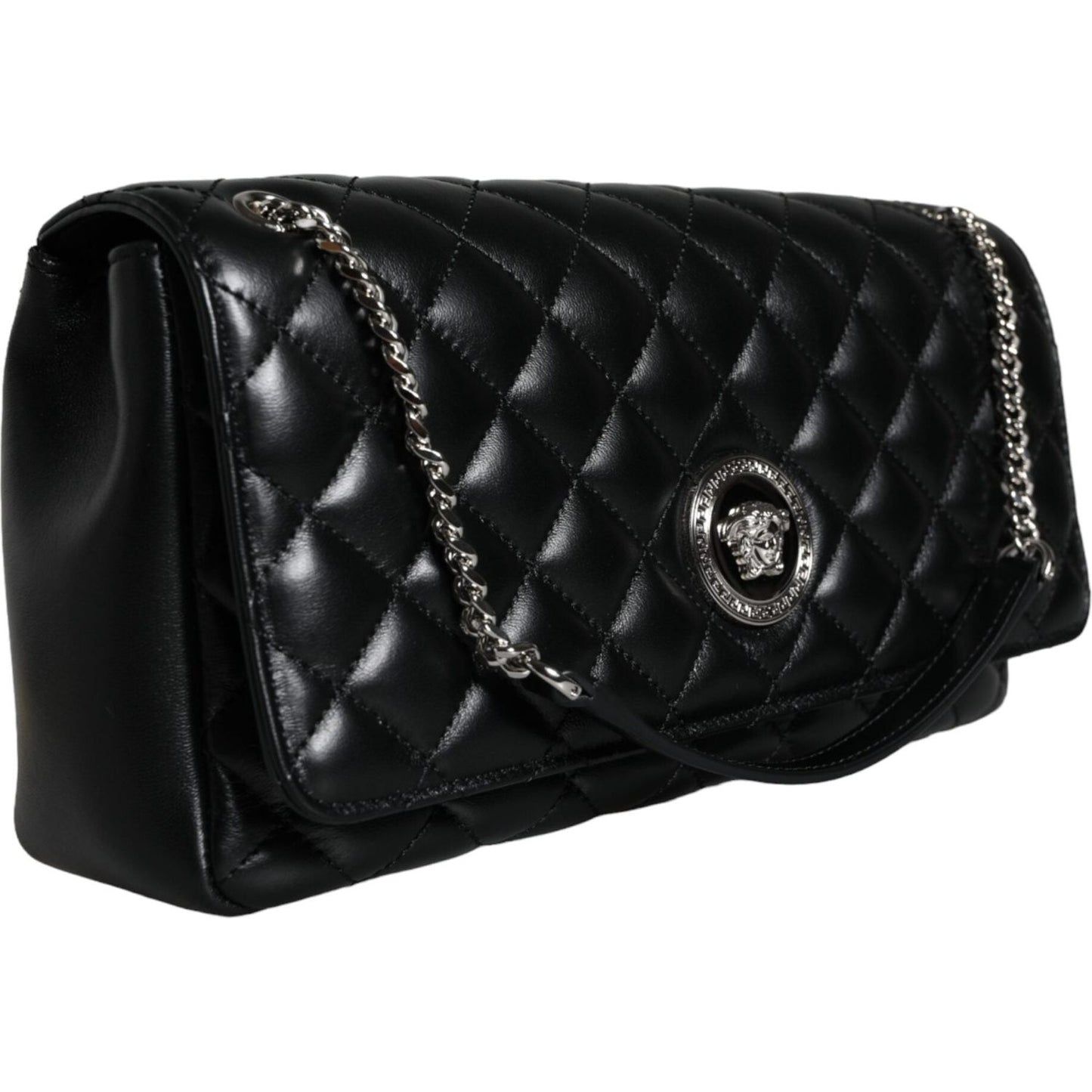 Versace Black Quilted Lambskin Leather Crossbody Shoulder Bag Versace