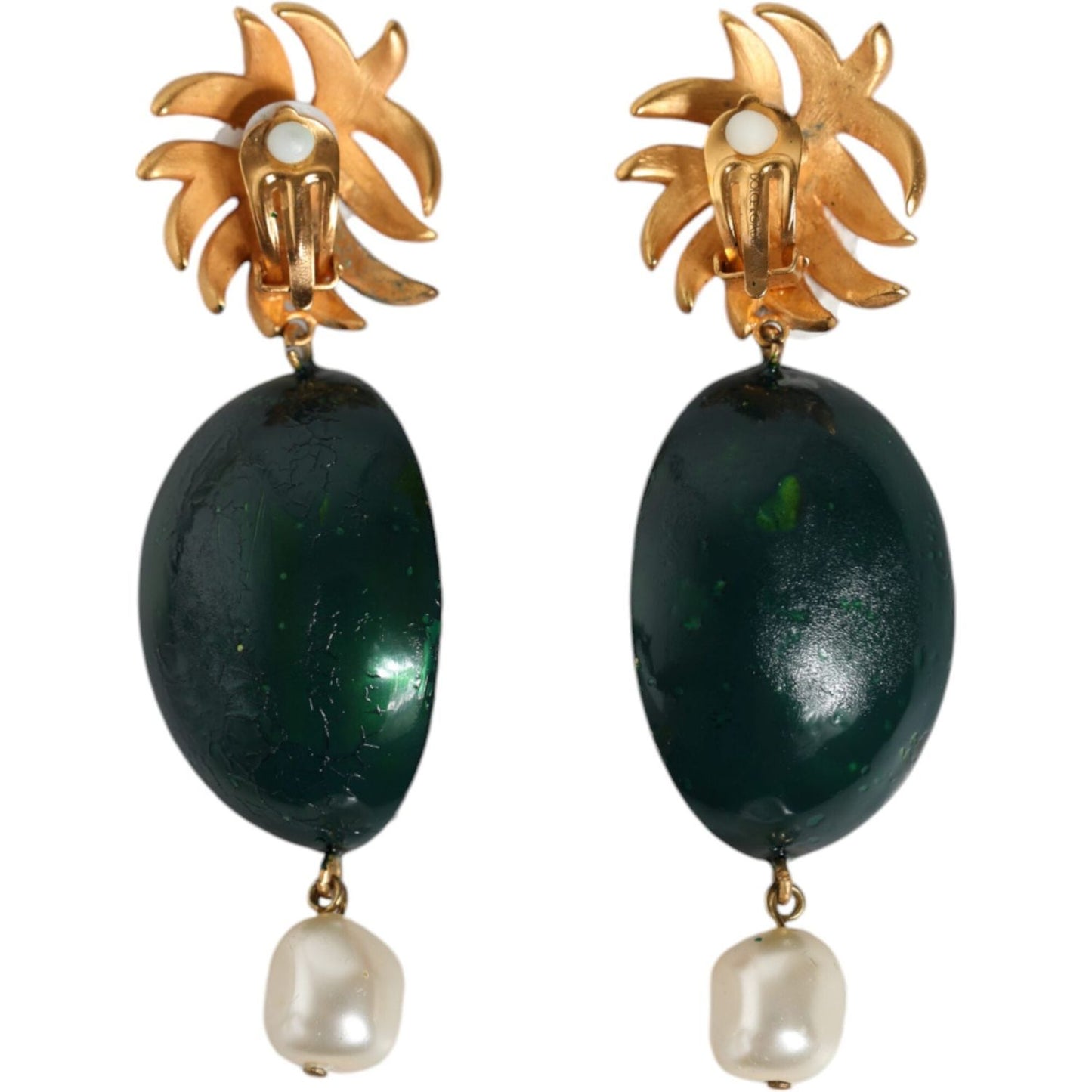 Dolce & Gabbana Red Watermelon Gold Brass Crystal Clip Dangling Earrings Earrings Dolce & Gabbana