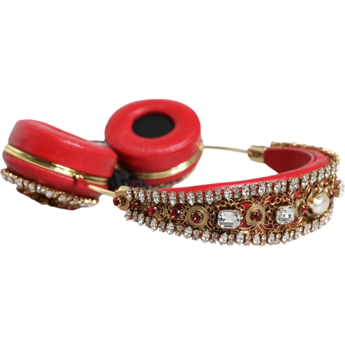 Dolce & Gabbana Red Nappa Leather Floral Crystal Headphone Dolce & Gabbana