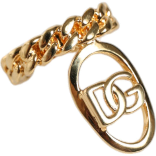 Dolce & Gabbana Gold Plated Open DG Logo Curb Chain Ring Dolce & Gabbana