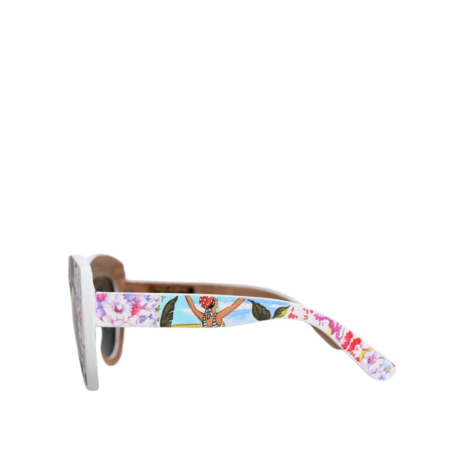 Dolce & Gabbana Multicolor Wood Crystal Brass Frame Floral Hand Paint Sunglasses