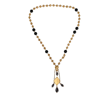 Dolce & Gabbana Gold Chain Brass Black Beaded Rosary Style Necklace