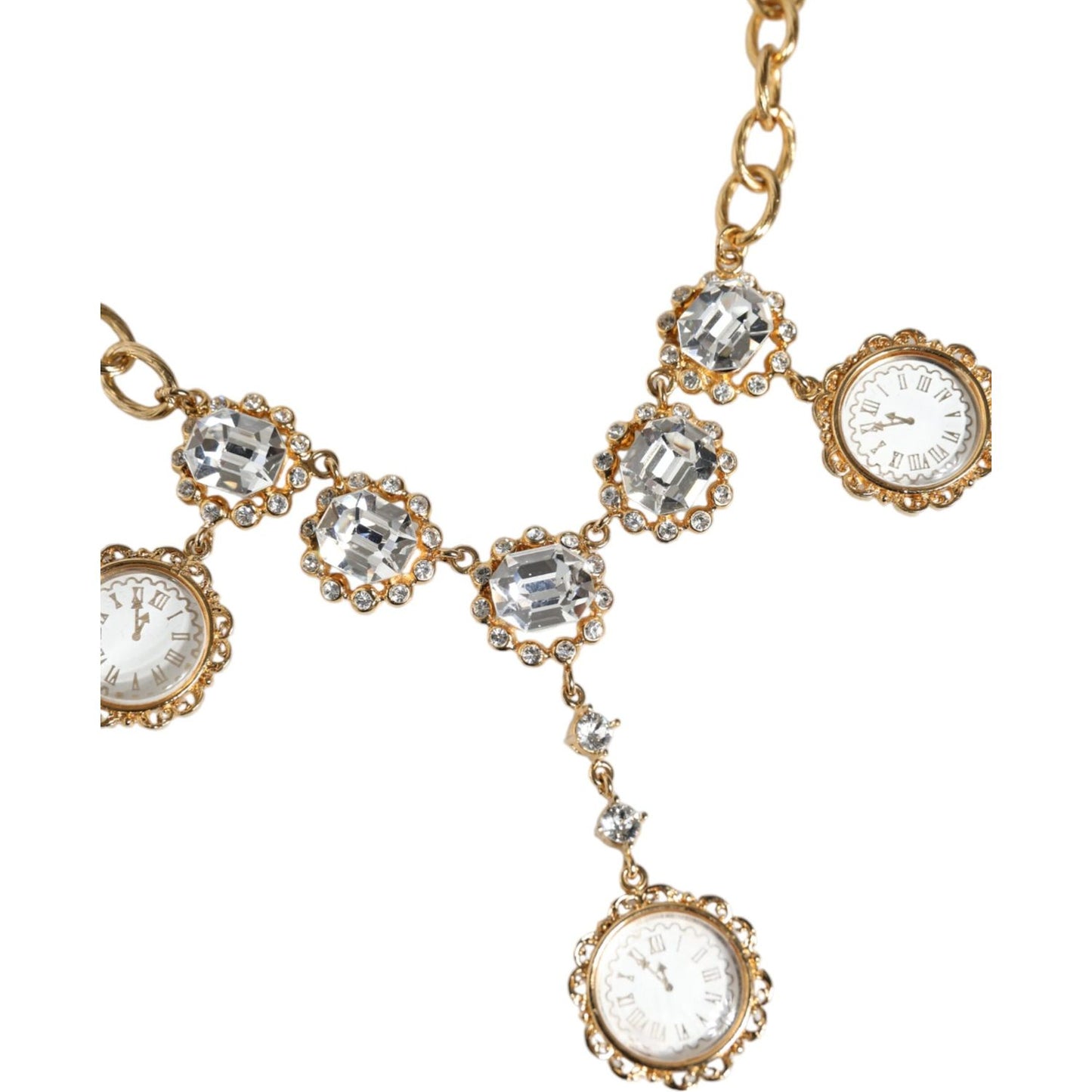 Dolce & Gabbana Gold Chain Brass Crystal Clock Statement Necklace Dolce & Gabbana