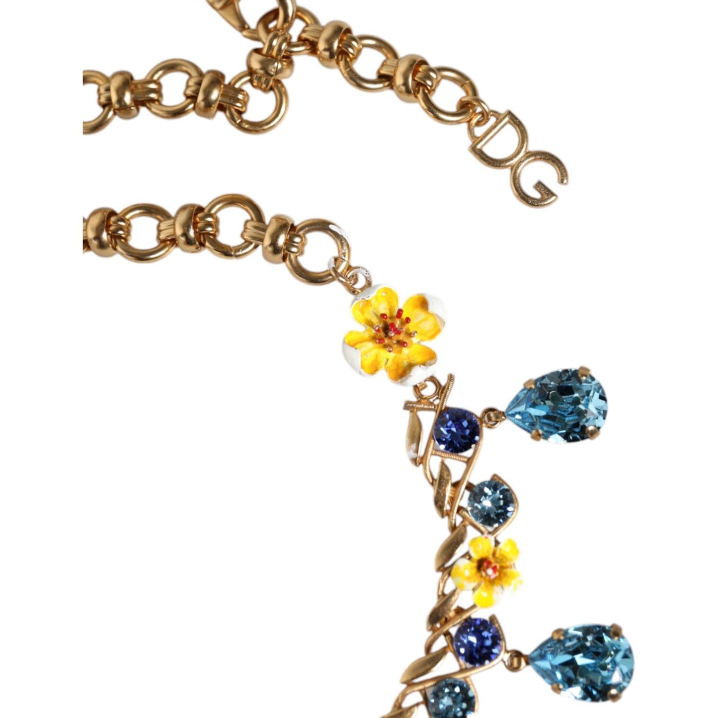 Dolce & Gabbana Gold Brass Chain Floral Crystal Cross Pendant Necklace Dolce & Gabbana