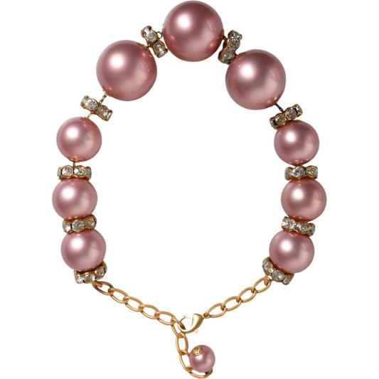 Dolce & Gabbana Pink Maxi Faux Pearl Beads Crystals Gold Chain Necklace Necklace Dolce & Gabbana