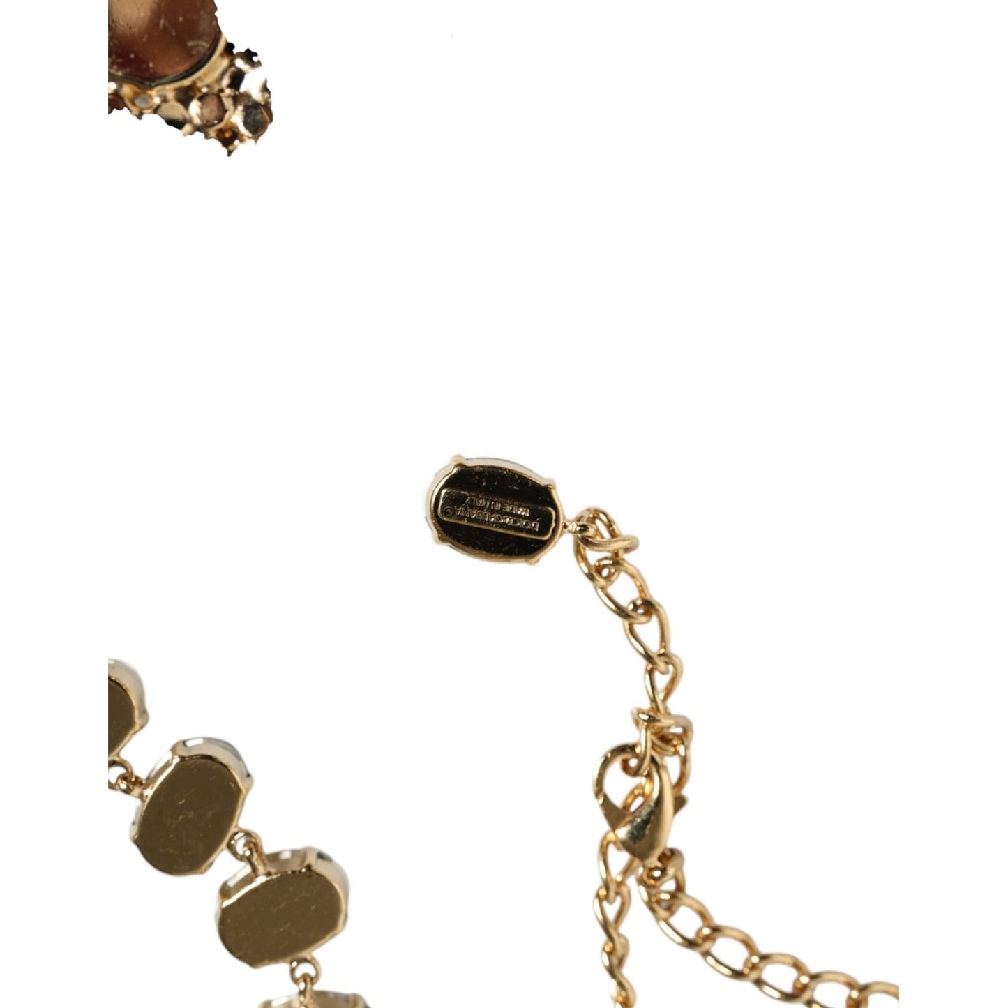 Dolce & Gabbana Gold Brass Link Chain Rose Petal Crystal Embellished Necklace Dolce & Gabbana