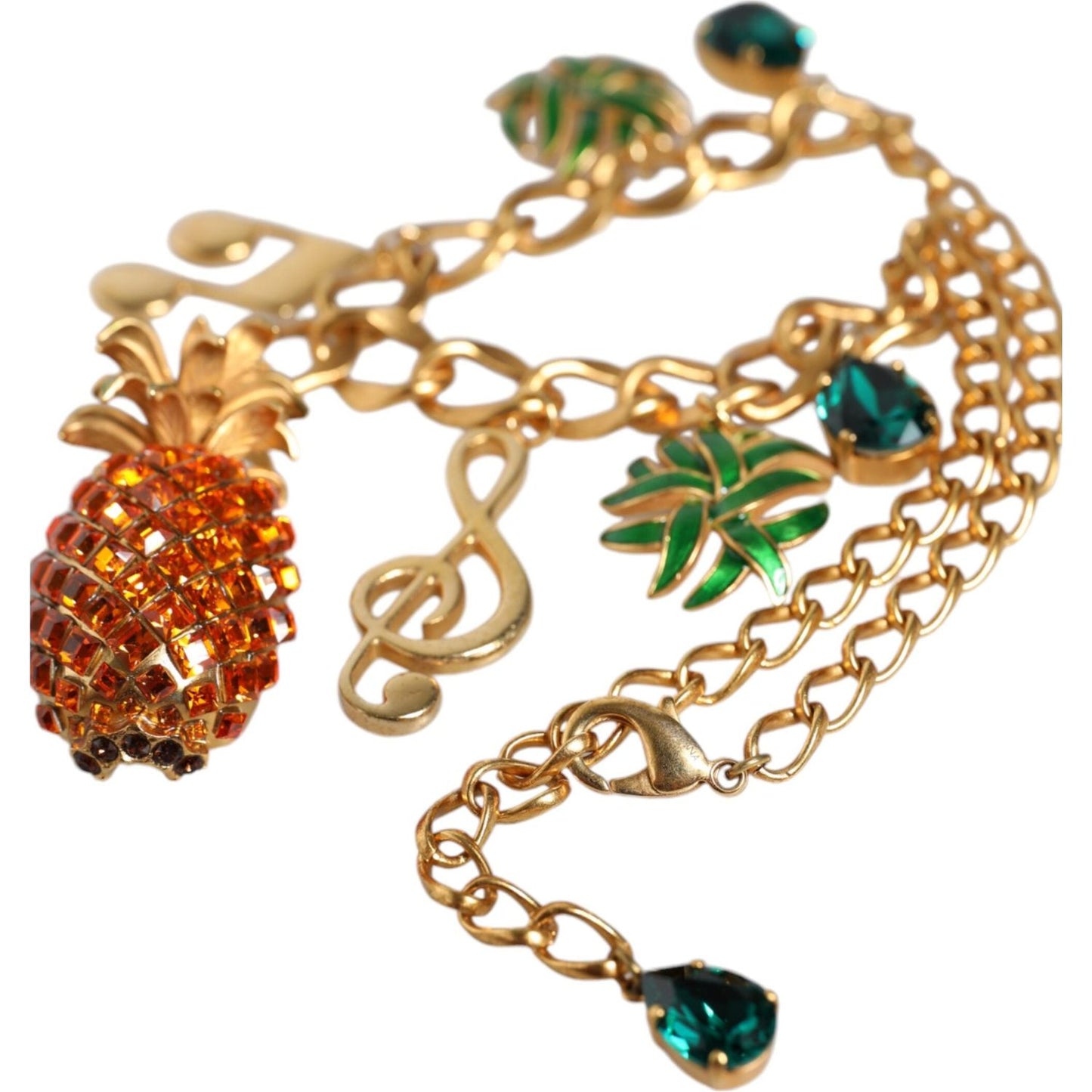 Dolce & Gabbana Gold Tone Brass Chain Pineapple Crystal Musical Necklace Dolce & Gabbana