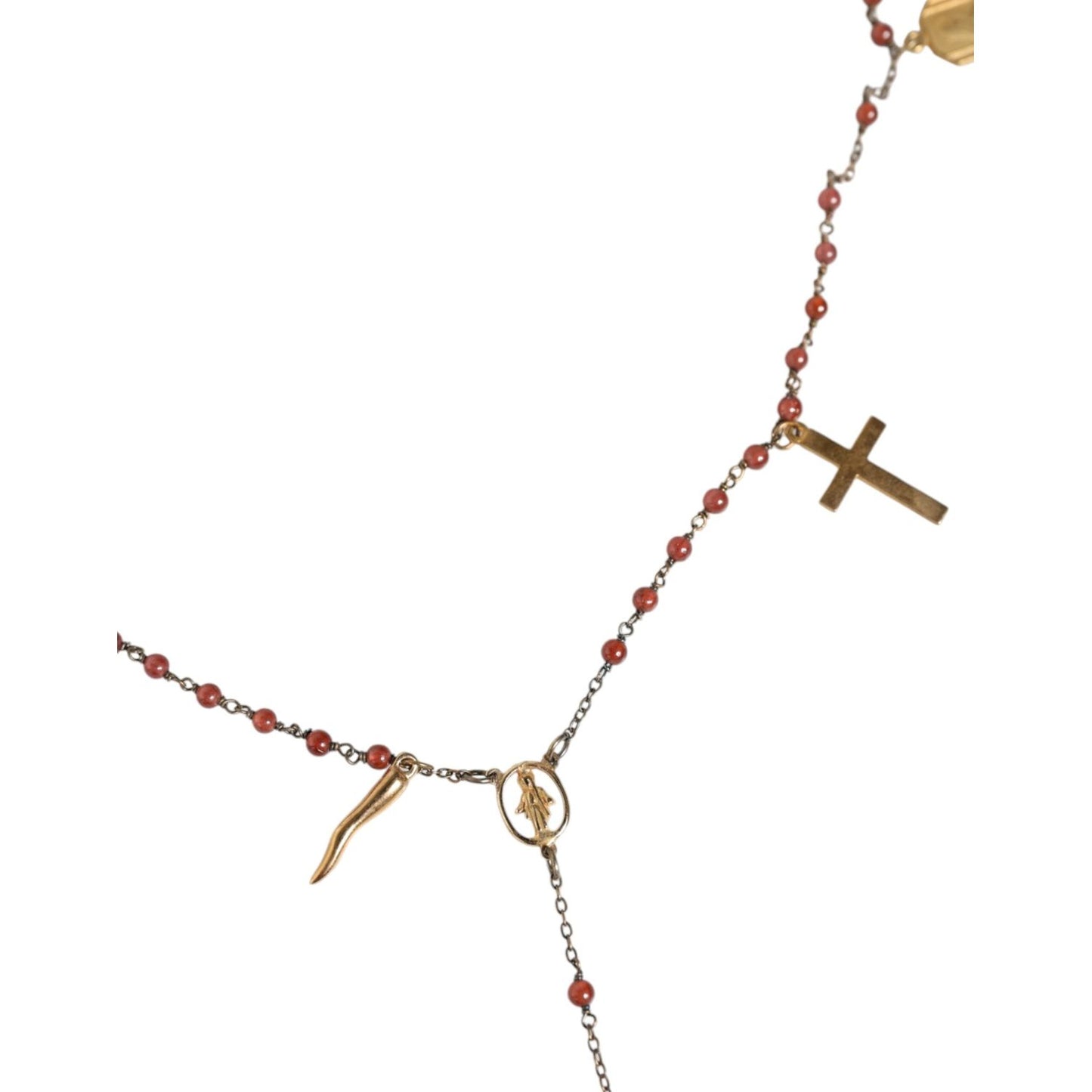 Dolce & Gabbana Gold Chain Brass Beaded Rosary Cross Pendant Necklace Dolce & Gabbana