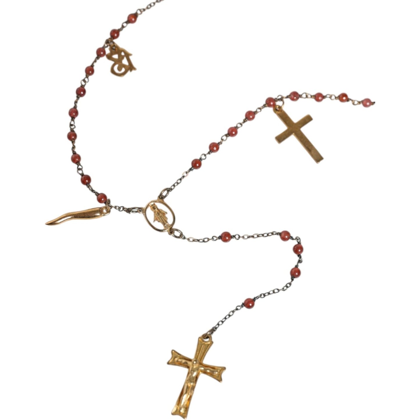 Dolce & Gabbana Gold Chain Brass Beaded Rosary Cross Pendant Necklace Dolce & Gabbana