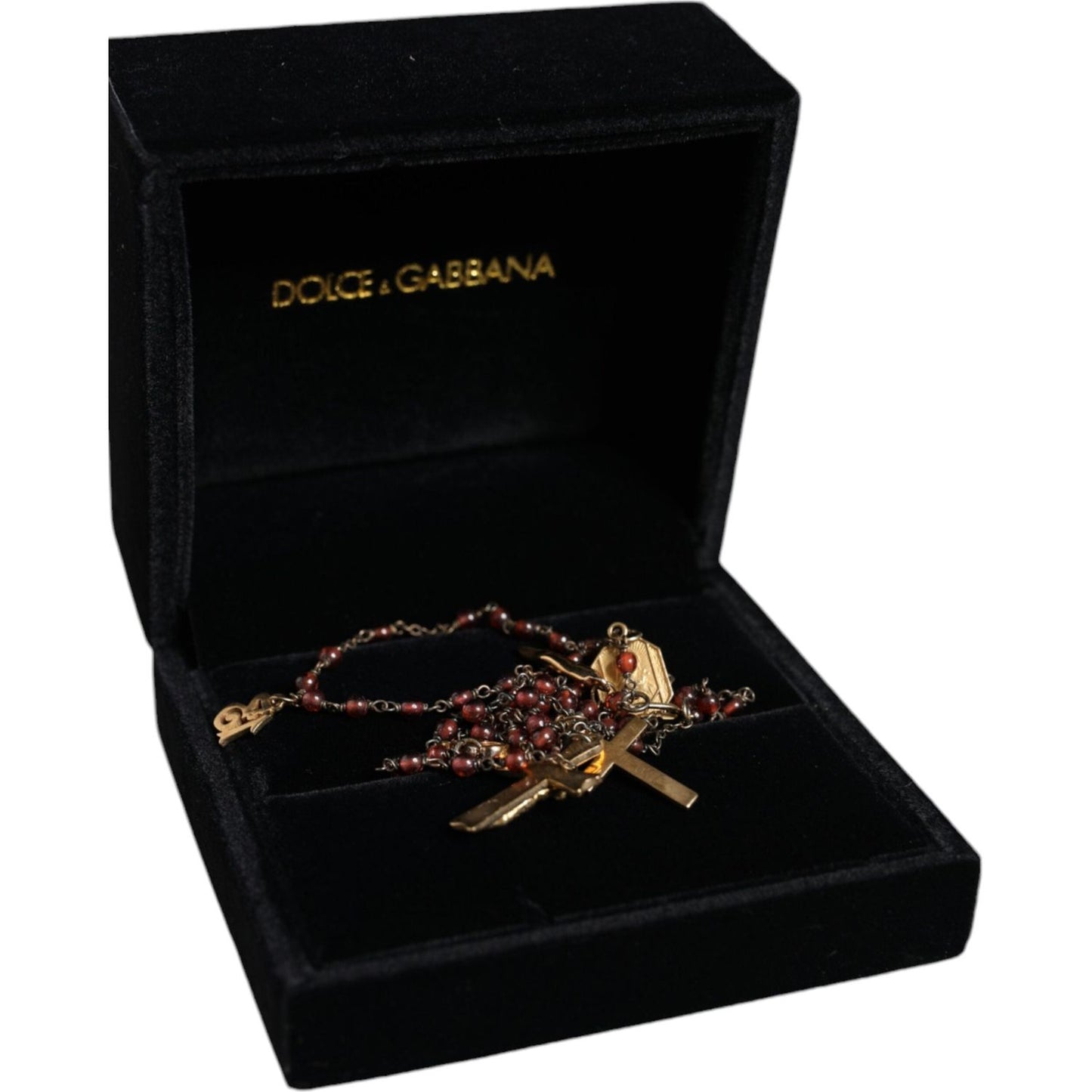 Dolce & Gabbana Gold Chain Brass Beaded Rosary Cross Pendant Necklace Dolce & Gabbana