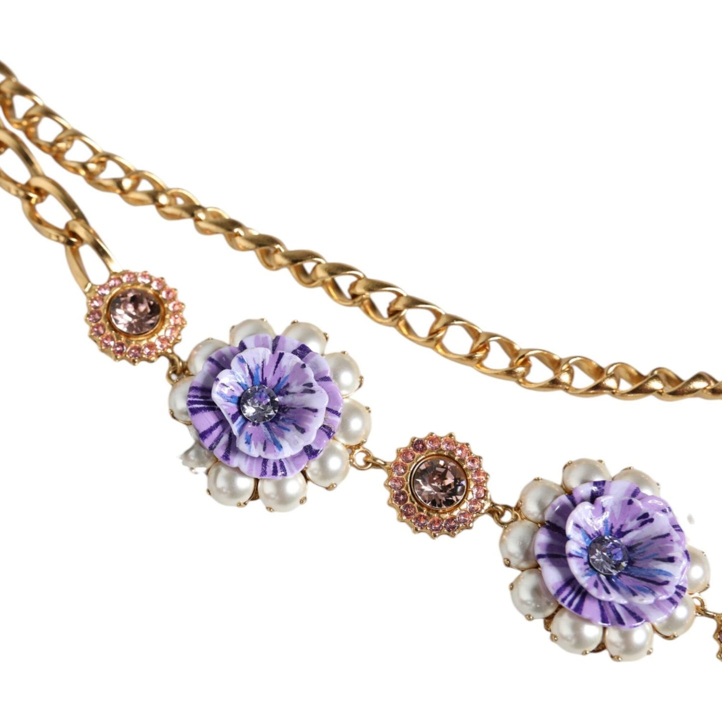 Dolce & Gabbana Gold Tone Floral Crystals Embellished Layered Necklace Necklace Dolce & Gabbana