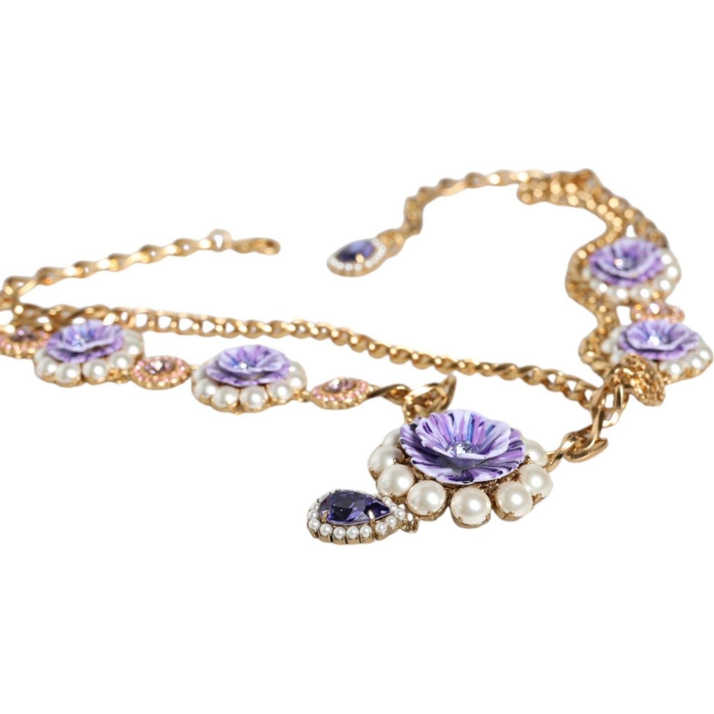 Dolce & Gabbana Gold Tone Floral Crystals Embellished Layered Necklace Necklace Dolce & Gabbana