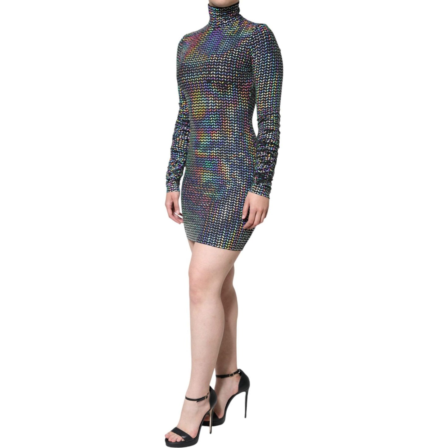 Dolce & Gabbana Silver Embellished Long Sleeves Turtleneck Dress Dolce & Gabbana