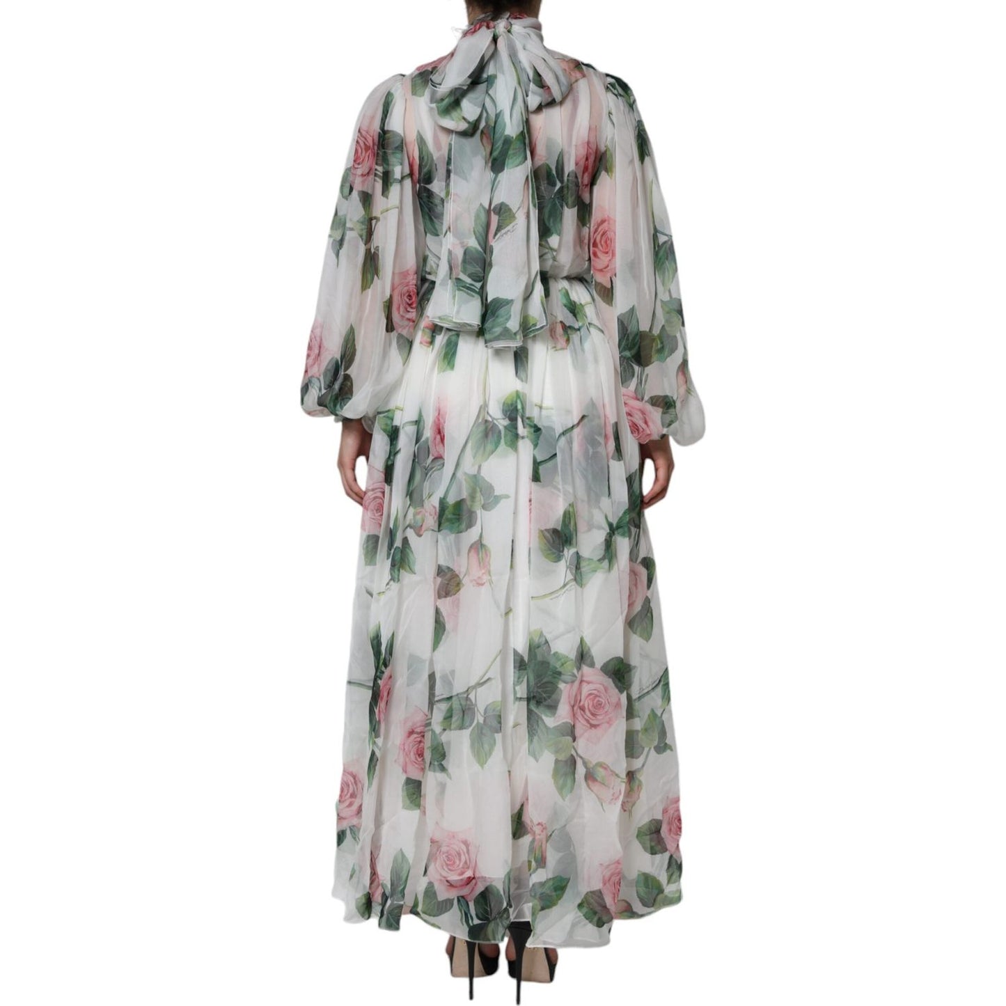 Dolce & Gabbana White Silk Floral Print Long Maxi Dress Dolce & Gabbana