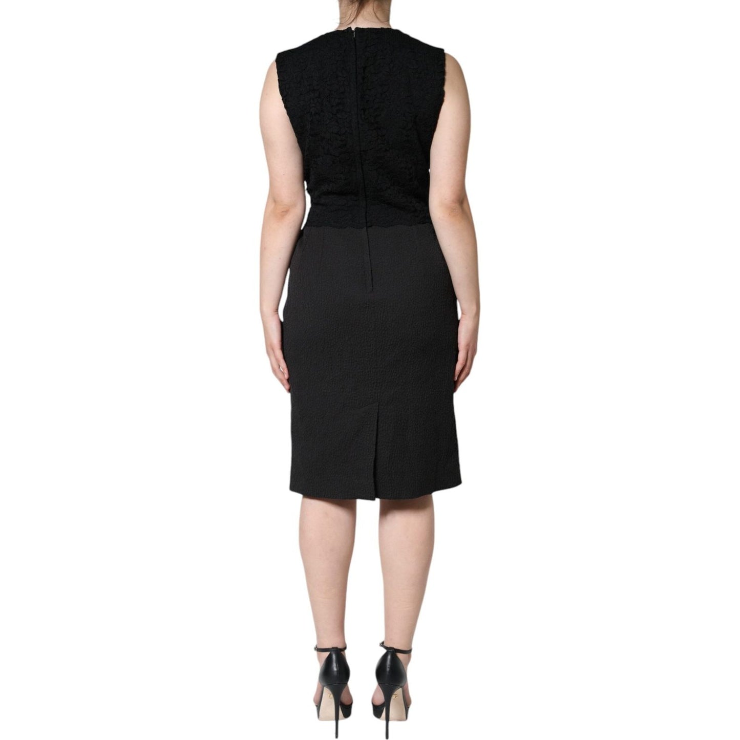 Dolce & Gabbana Black Cotton Sheath Knee Length Dress Dolce & Gabbana