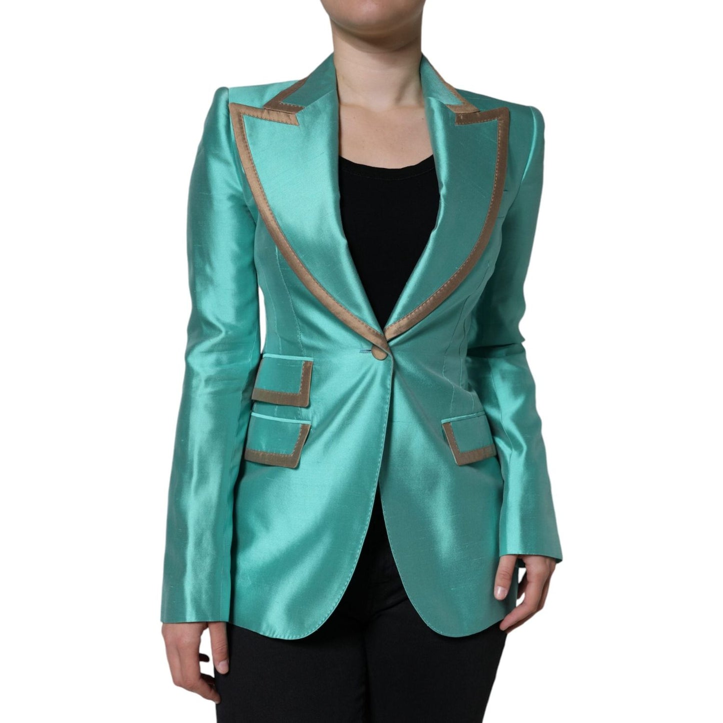 Dolce & Gabbana Metallic Green Single Breasted Blazer Jacket Dolce & Gabbana