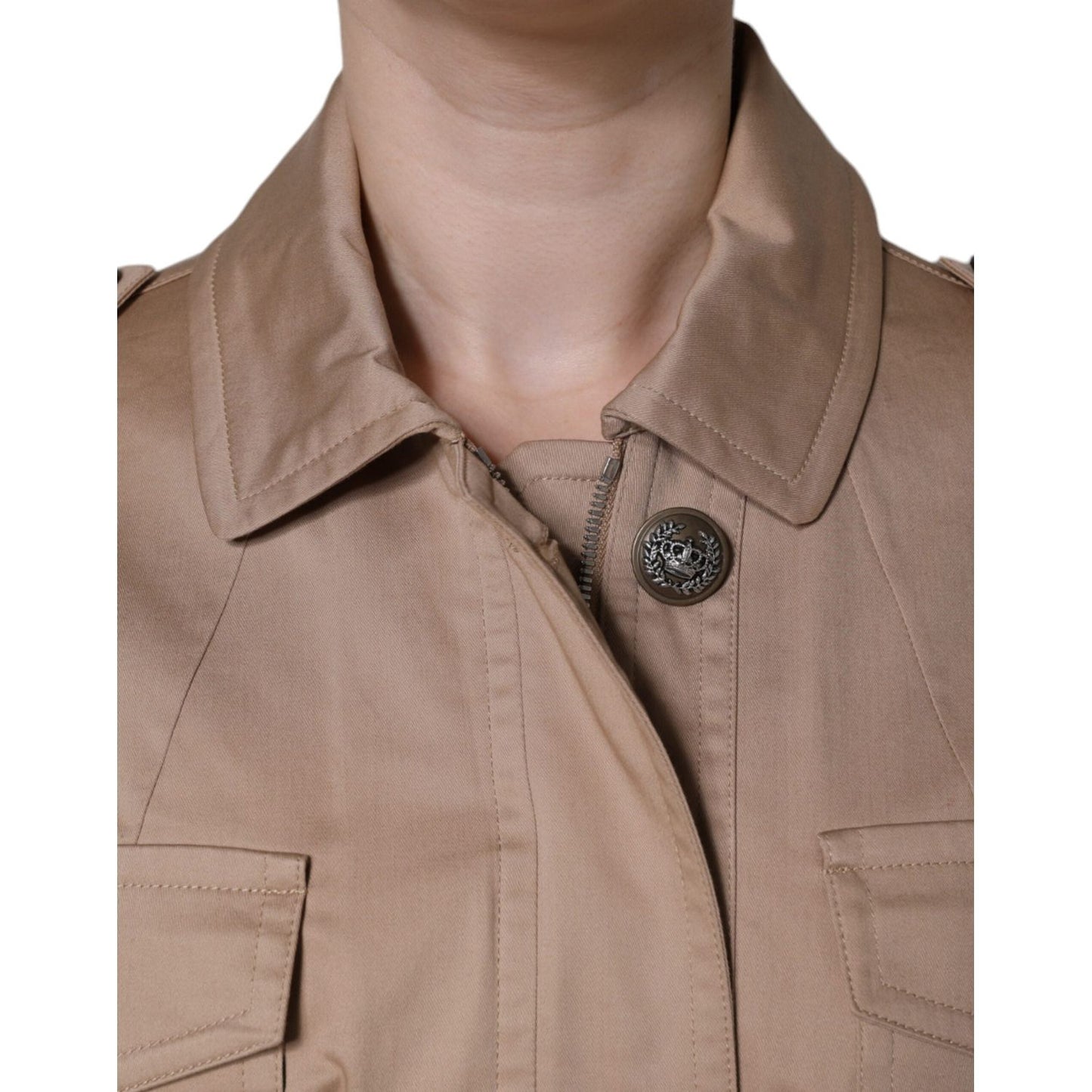 Dolce & Gabbana Beige Cotton Long Sleeve Collared Coat Jacket Dolce & Gabbana