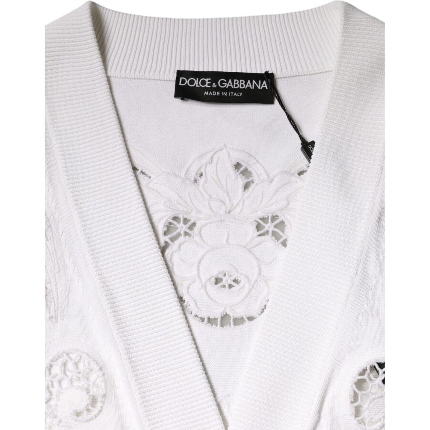 Dolce & Gabbana White Viscose Floral Cut Out Cardigan Sweater Dolce & Gabbana