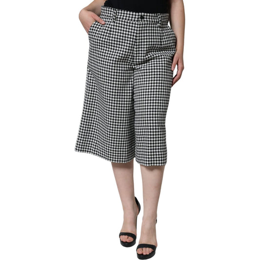 Dolce & Gabbana Black White Houndstooth Cropped Wide Leg Pants Dolce & Gabbana