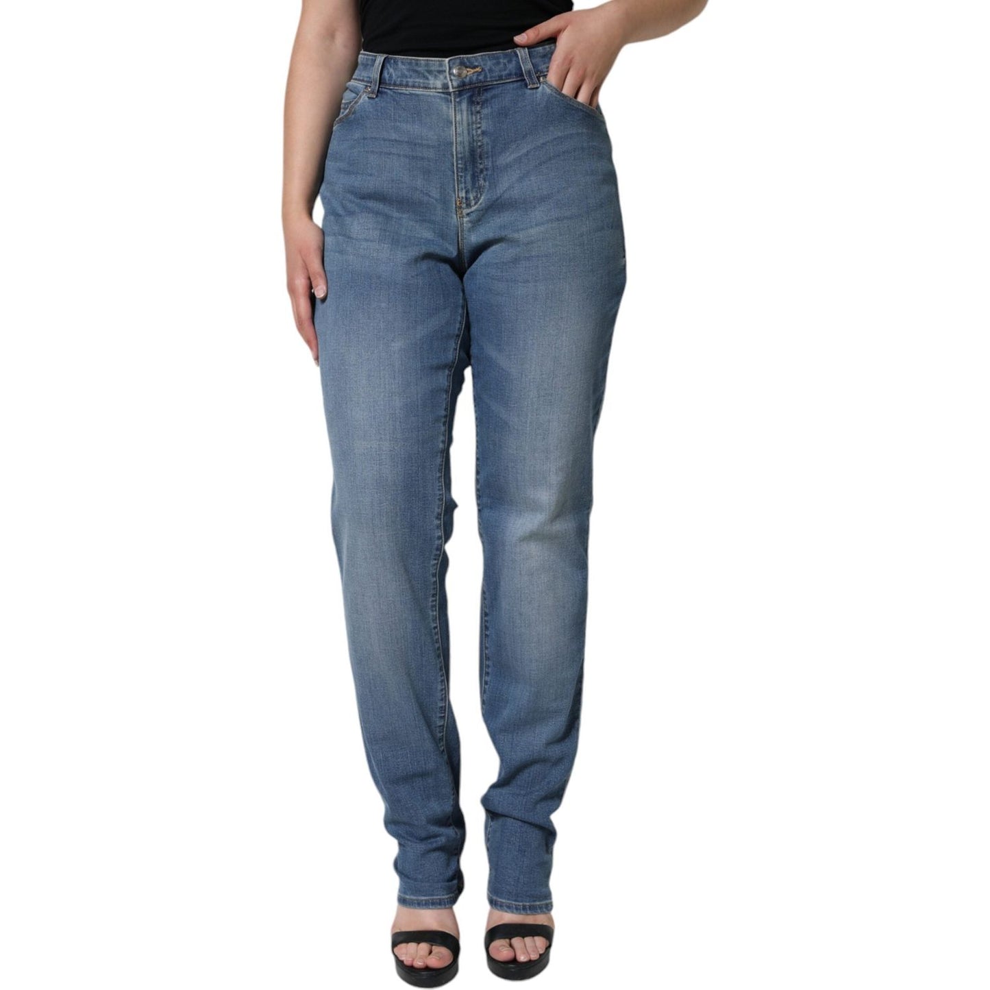 Emporio Armani Blue Washed High Waisted Skinny Women Denim Jeans Emporio Armani