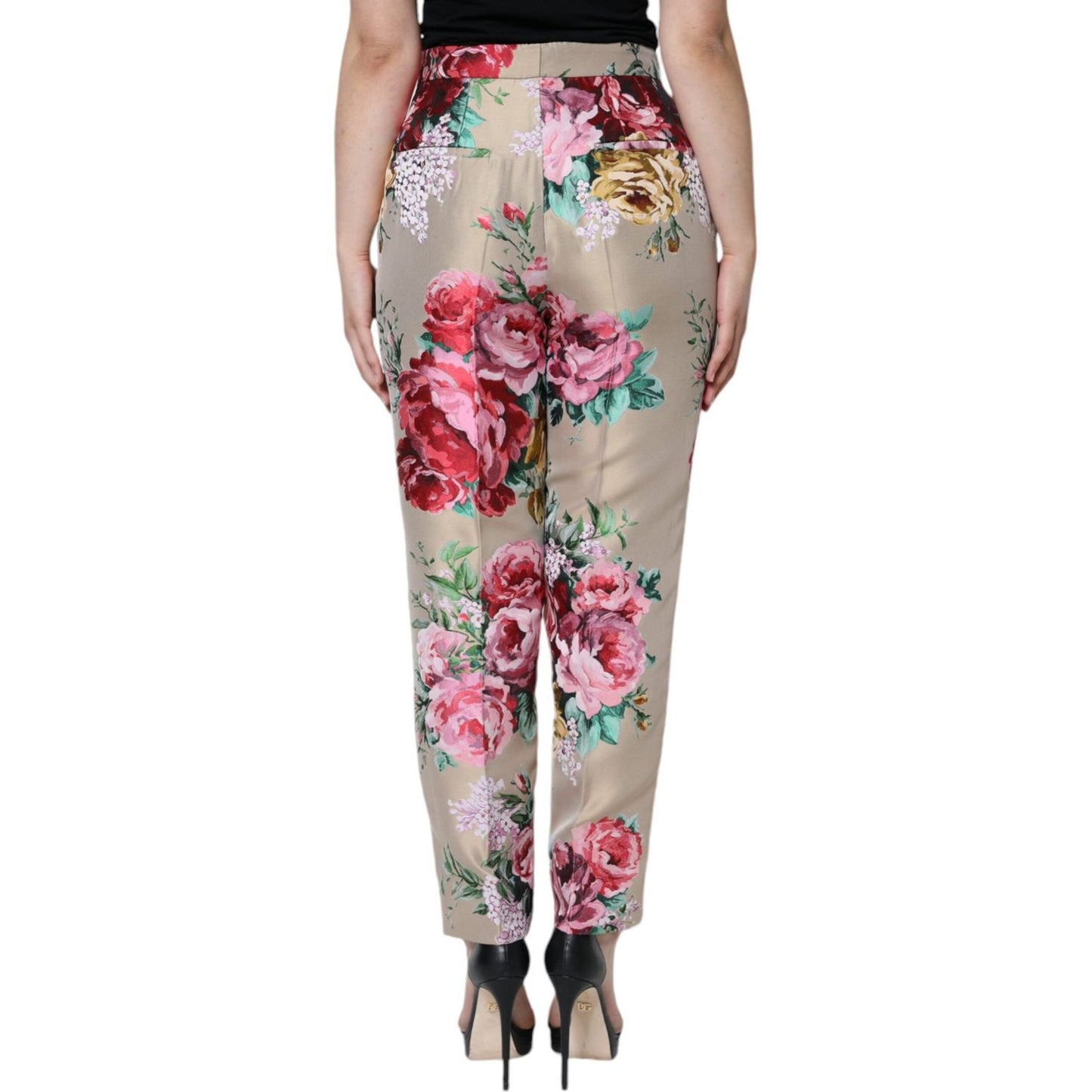 Dolce & Gabbana Beige Floral Jacquard High Waist Tapered Pants Dolce & Gabbana