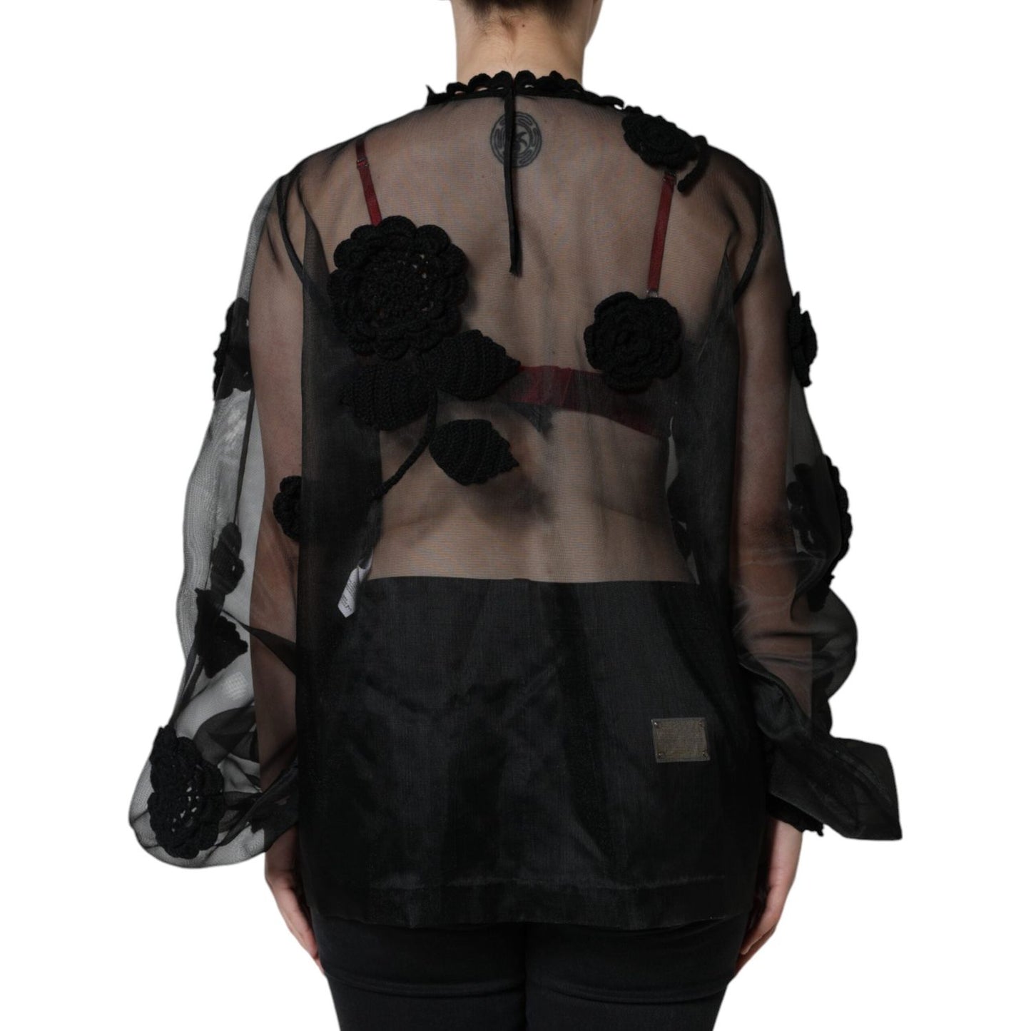 Dolce & Gabbana Black Nylon Mesh Transparent Floral Blouse Dolce & Gabbana