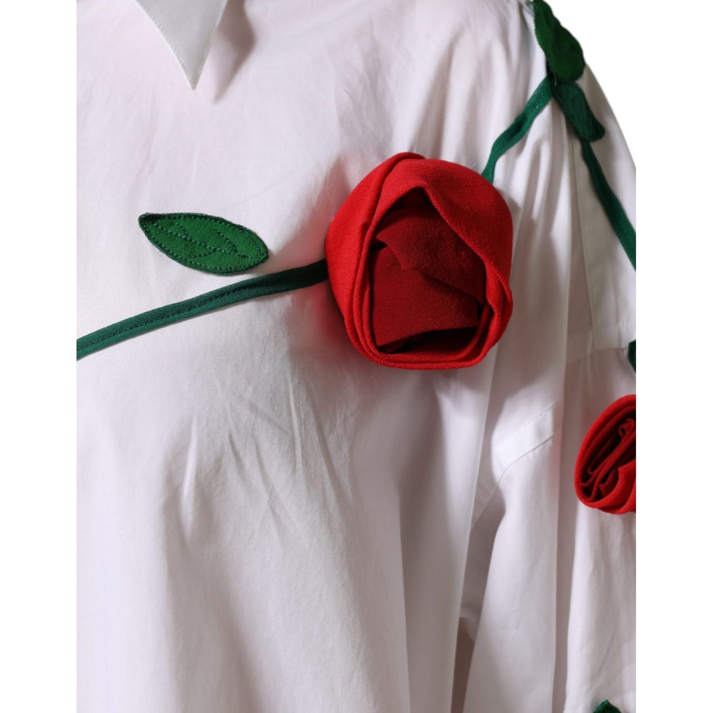 Dolce & Gabbana White Cotton Flower Applique Dress Shirt Top Dolce & Gabbana