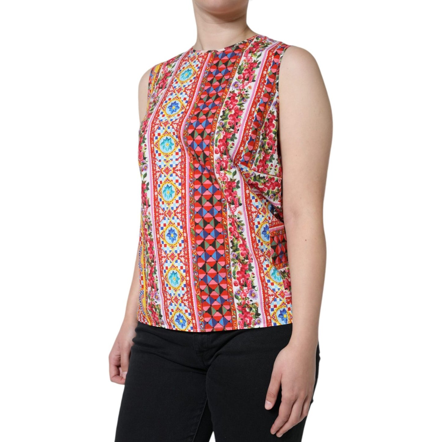 Dolce & Gabbana Multicolor Cotton Carretto Floral Tank Top Dolce & Gabbana