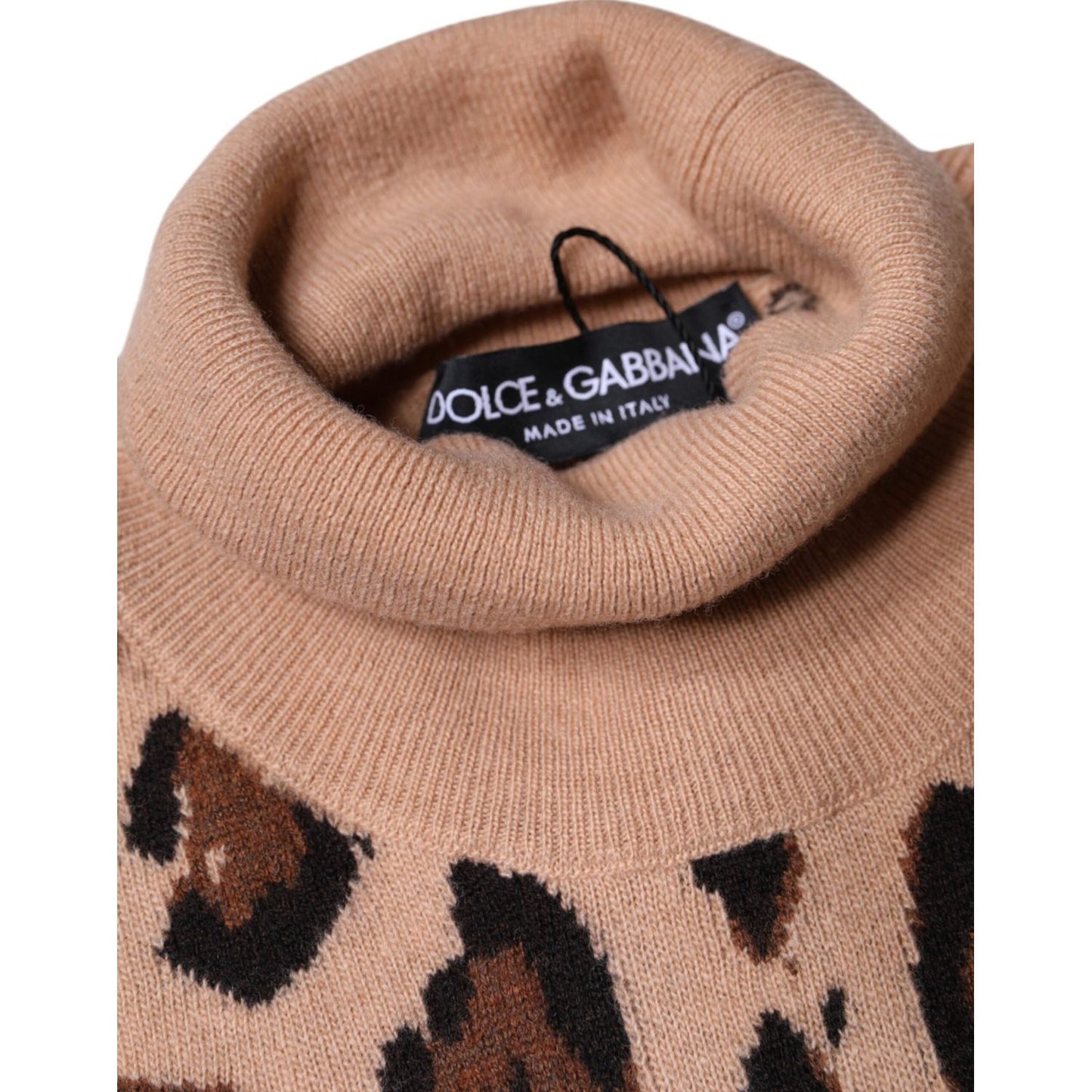 Dolce & Gabbana Beige Leopard Print Wool Turtleneck Top Dolce & Gabbana