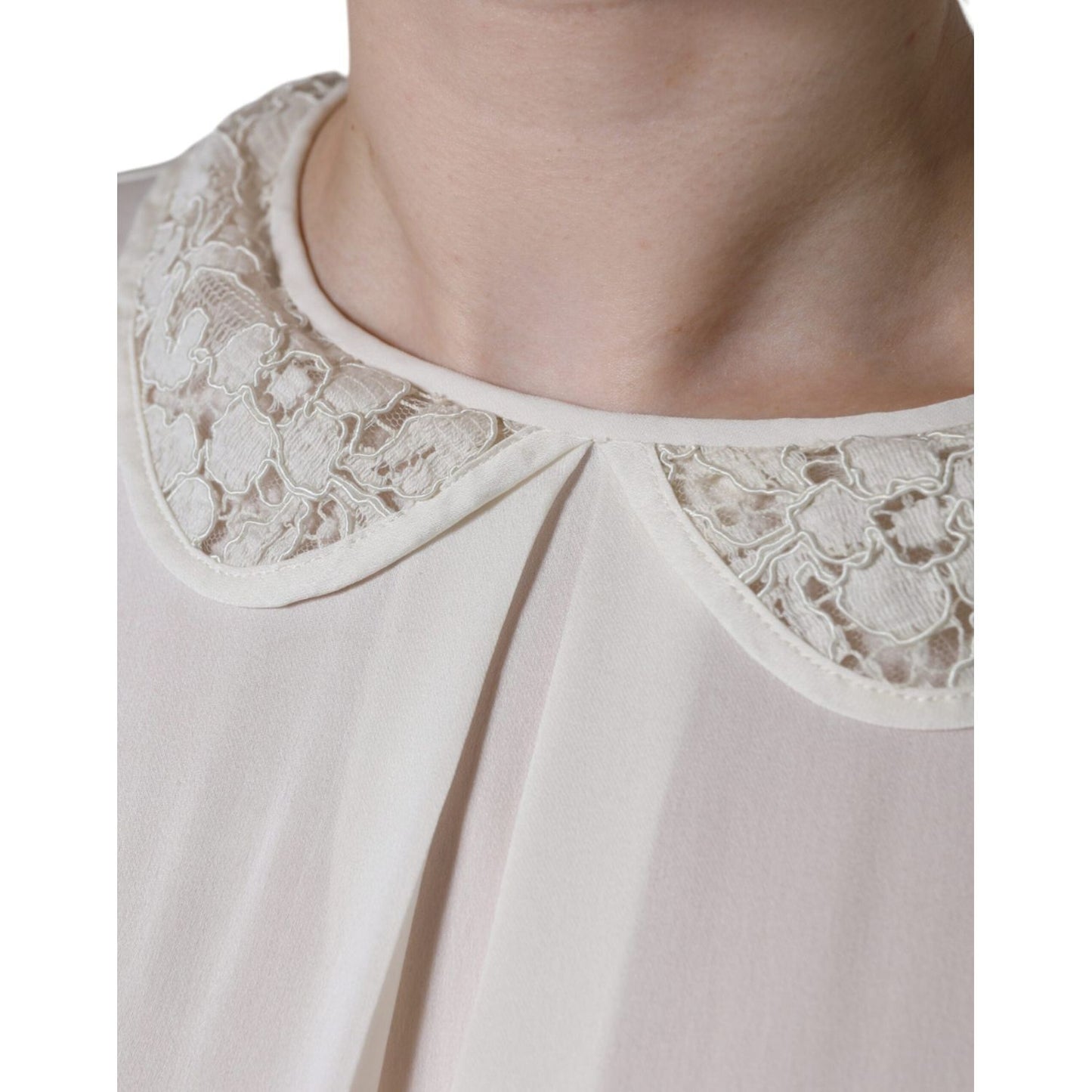 Dolce & Gabbana Off White Silk Lace Trimmed 3/4 Sleeves Blouse Top Dolce & Gabbana