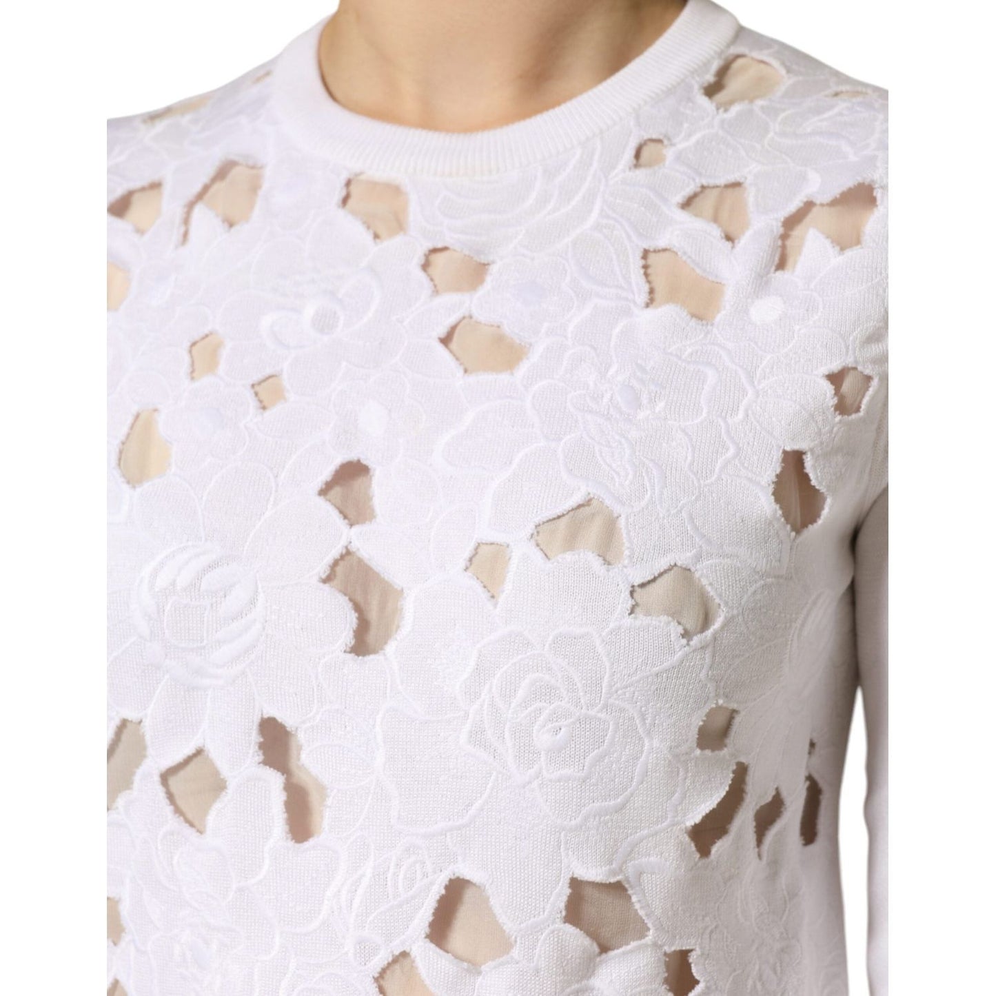 Dolce & Gabbana White Lace Cut Out Long Sleeves Pullover Sweater Dolce & Gabbana