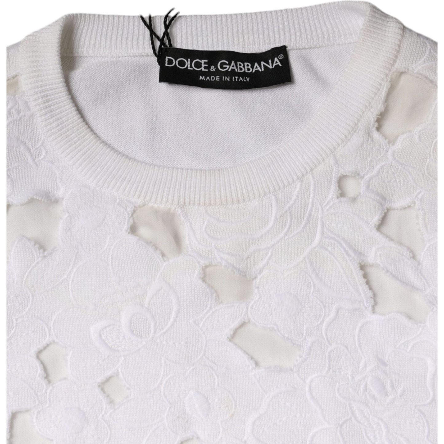 Dolce & Gabbana White Lace Cut Out Long Sleeves Pullover Sweater Dolce & Gabbana