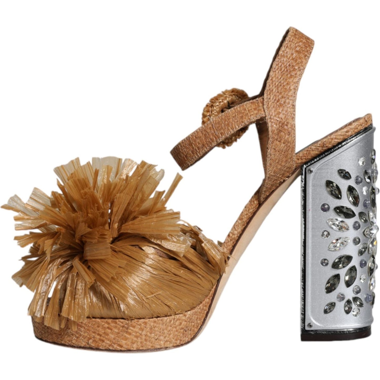 Dolce & Gabbana Brown Raffia Ankle Strap Crystal Sandals Shoes Dolce & Gabbana