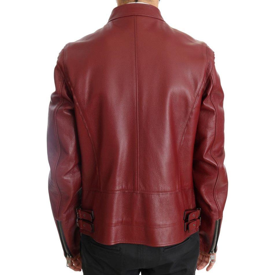 Dolce & Gabbana Radiant Red Leather Biker Motorcycle Jacket Coats & Jackets Dolce & Gabbana