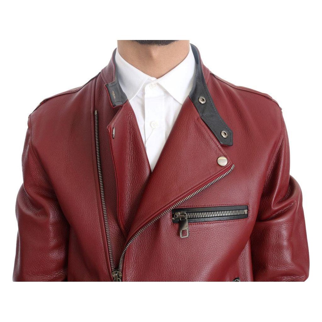 Dolce & Gabbana Radiant Red Leather Biker Motorcycle Jacket Coats & Jackets Dolce & Gabbana