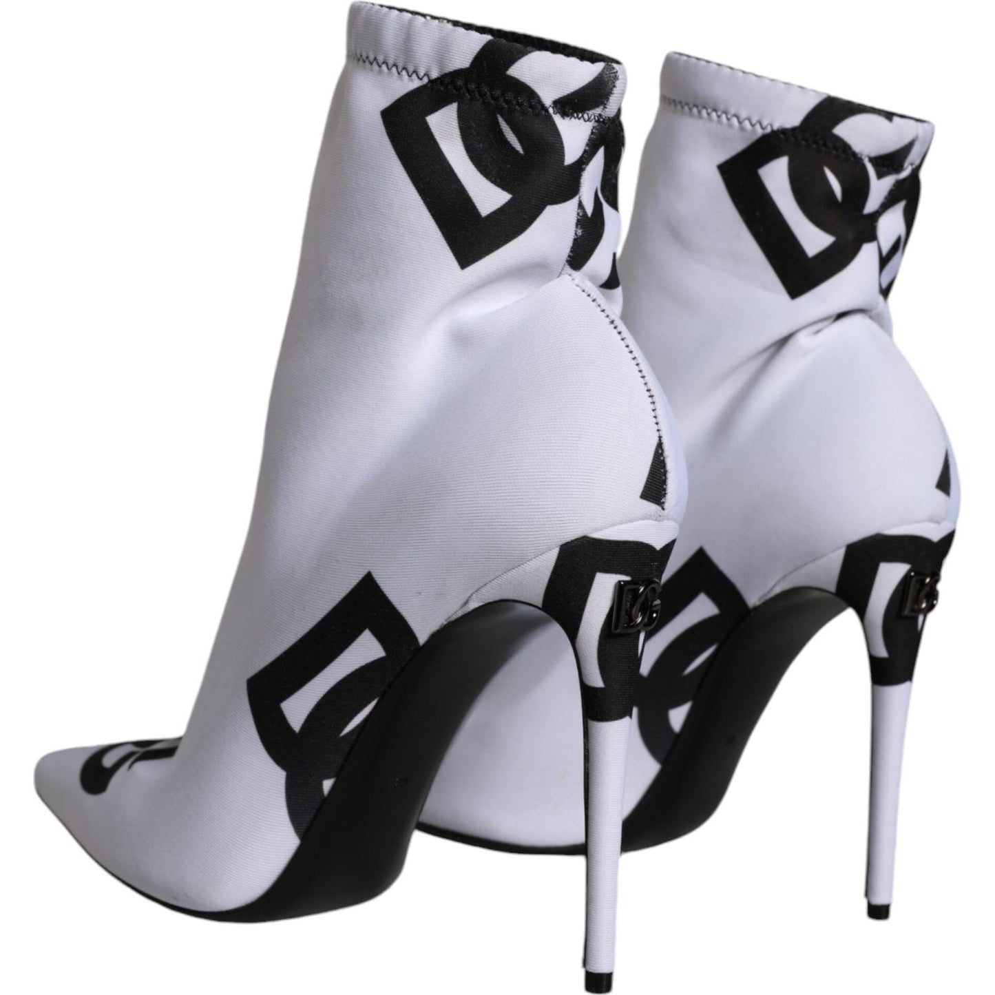 Dolce & Gabbana White Logo Stretch Heels Ankle Boots Shoes Dolce & Gabbana