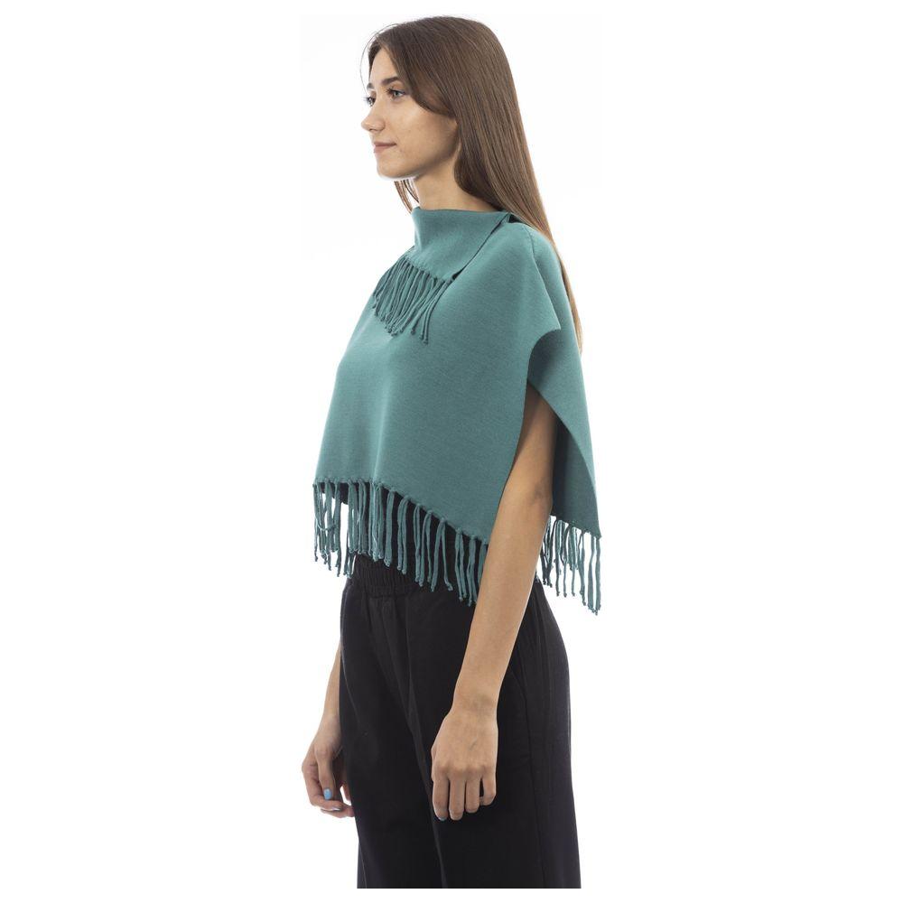 Alpha Studio Green Wool Women Poncho Alpha Studio